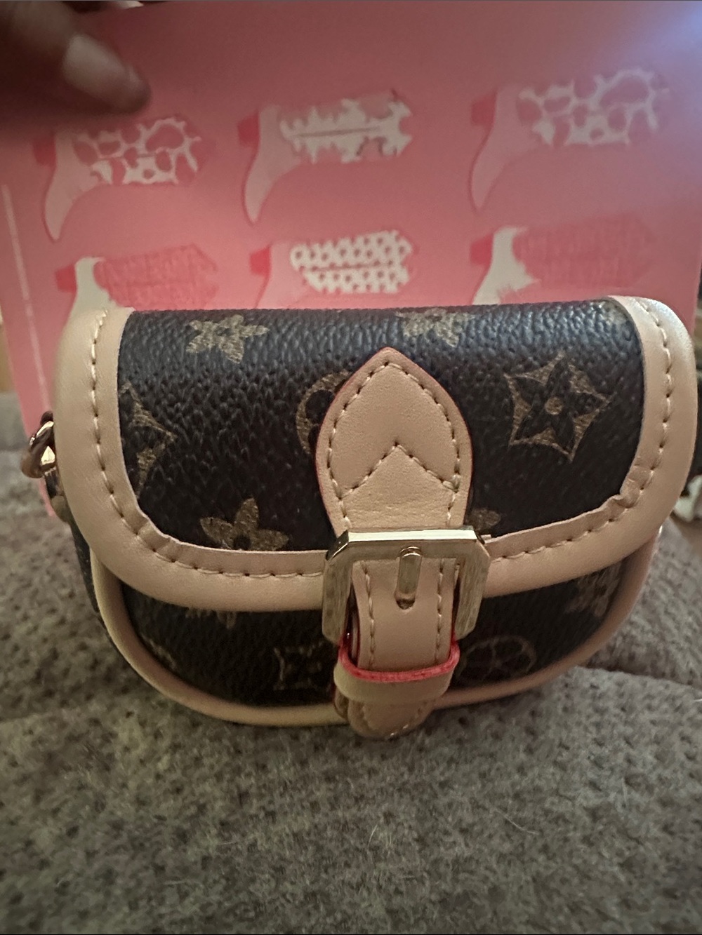 Designer-Inspired Brown Monogram Mini Crossbody Bag with beige Trim